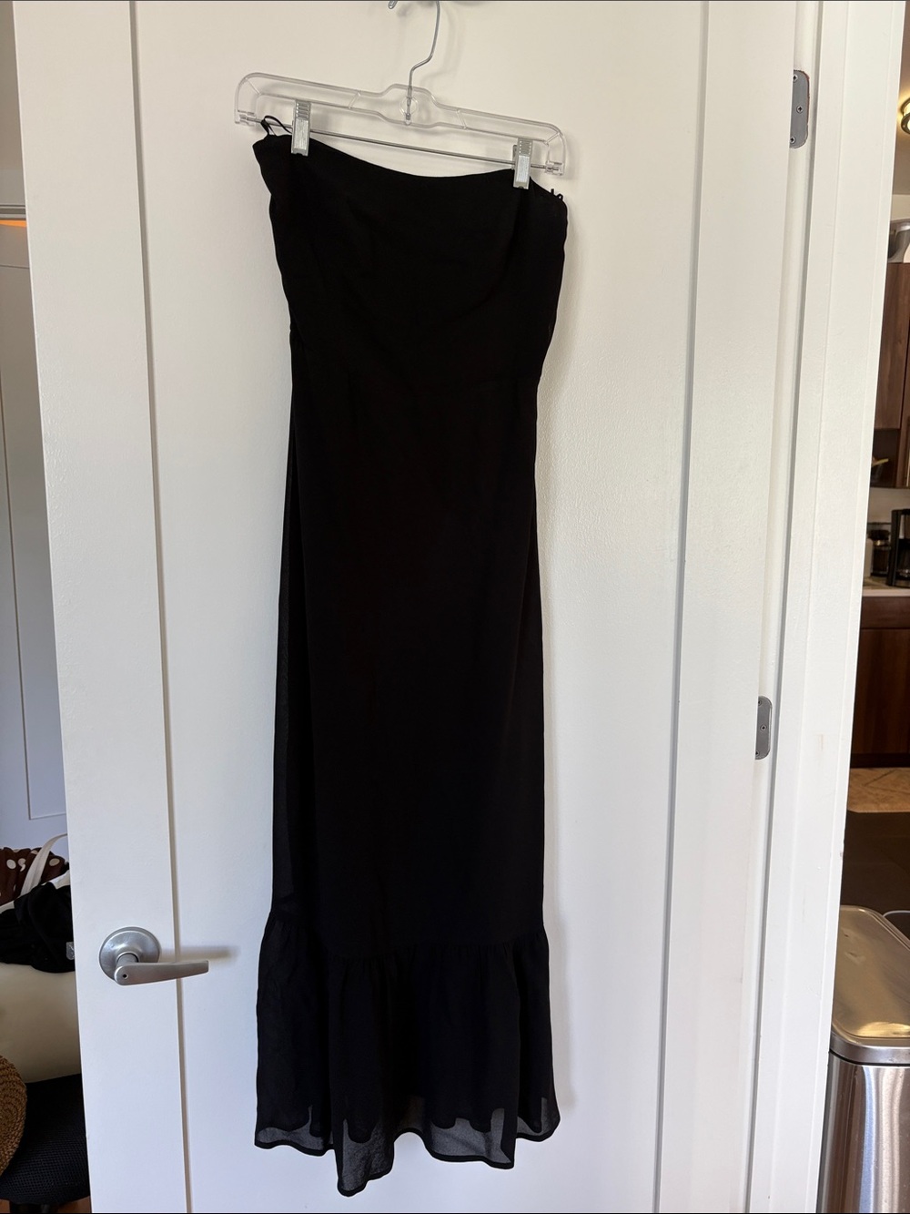 Strapless Black Maxi Dress with Ruffle Hem